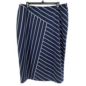 Alfani Women’s Navy & White Diagonal Stripe Scuba Stretch Pencil Skirt XL